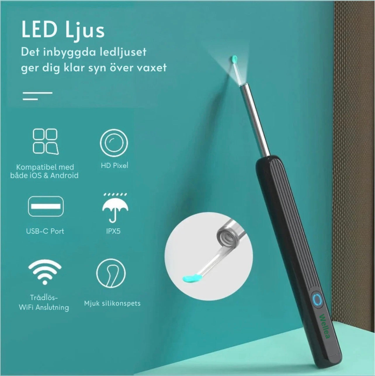 Welléa™- Smart Öronrengöring med inbyggd HD-kamera, Bluetooth & WiFi